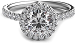 This image shows the setting with a 1.00ct round brilliant cut center diamond. The setting can be ordered to accommodate any shape/size diamond listed in the setting details section below.