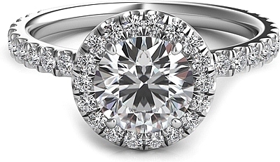 This image shows the setting with a 1.00ct round brilliant cut center diamond. The setting can be ordered to accommodate any shape/size diamond listed in the setting details section below.