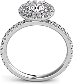 This image shows the setting with a 1.00ct round brilliant cut center diamond. The setting can be ordered to accommodate any shape/size diamond listed in the setting details section below.