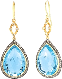 Sara Weinstock 18k Yellow Gold  &amp; Sterling Silver Blue Topaz &amp; Diamond Drop Earrings