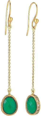 Sara Weinstock 18k Yellow Gold Green Agate & Diamond Drop Earrings