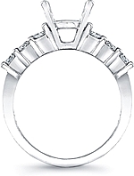 This image shows the setting with a basket made to hold a 1.00ct round brilliant cut center diamond. The setting can be ordered to accommodate any shape/size diamond listed in the setting details section below.
