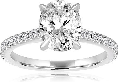 This image shows the setting with a 1.00ct oval cut center diamond. The setting can be ordered to accommodate any shape/size diamond listed in the setting details section below.