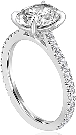 This image shows the setting with a 1.00ct oval cut center diamond. The setting can be ordered to accommodate any shape/size diamond listed in the setting details section below.