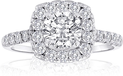 This image shows the setting with a 1.00ct round brilliant cut center diamond. The setting can be ordered to accommodate any shape/size diamond listed in the setting details section below.