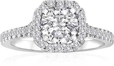 This image shows the setting with a 1.00ct round brilliant cut center diamond. The setting can be ordered to accommodate any shape/size diamond listed in the setting details section below.