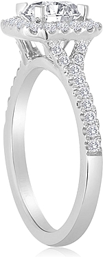 This image shows the setting with a 1.00ct round brilliant cut center diamond. The setting can be ordered to accommodate any shape/size diamond listed in the setting details section below.