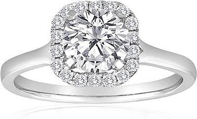 This image shows the setting with a 1.00ct round brilliant cut center diamond. The setting can be ordered to accommodate any shape/size diamond listed in the setting details section below.