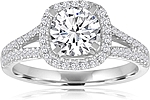 This image shows the setting with a 1.00ct round brilliant cut center diamond. The setting can be ordered to accommodate any shape/size diamond listed in the setting details section below.