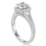 This image shows the setting with a 1.00ct round brilliant cut center diamond. The setting can be ordered to accommodate any shape/size diamond listed in the setting details section below.