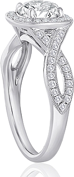 This image shows the setting with a 1.00ct round brilliant cut center diamond. The setting can be ordered to accommodate any shape/size diamond listed in the setting details section below.