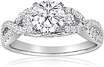This image shows the setting with a 1.00ct round brilliant cut center diamond. The setting can be ordered to accommodate any shape/size diamond listed in the setting details section below.