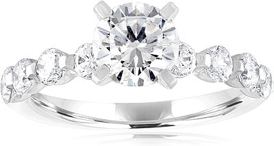 This image shows the setting with a 1.00ct round brilliant cut center diamond. The setting can be ordered to accommodate any shape/size diamond listed in the setting details section below.