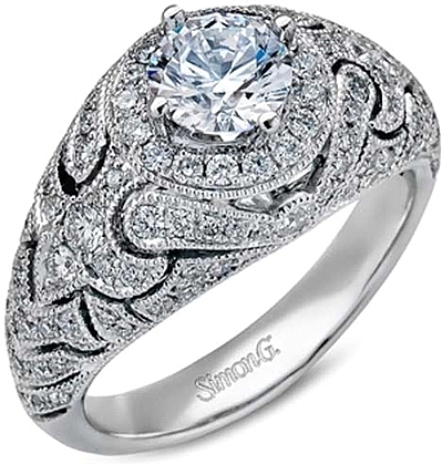 This image shows the setting with a .80ct round brilliant cut diamond. The setting can be ordered to accommodate any shape/size diamond listed in the setting details section below.
