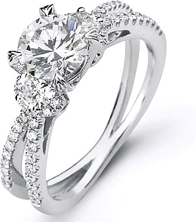 This image shows the setting with a 1.00ct round brilliant cut center diamond. The setting can be ordered to accommodate any shape/size diamond listed in the setting details section below.
