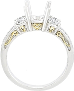 This image shows the setting with a basket made for 1.00ct round brilliant cut diamond. The setting can be ordered to accomodate any size/shape diamond listed on the setting details section below. 