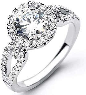 This image shows the setting with a 1.50ct round brilliant cut diamond. The setting can be ordered to accommodate any shape/size diamond listed in the setting details section below.