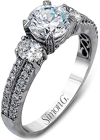 This image shows the setting with a 1.00ct round brilliant cut center diamond. The setting can be ordered to accommodate any shape/size diamond listed in the setting details section below.
