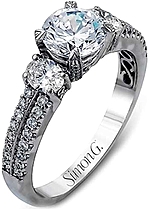 This image shows the setting with a 1.00ct round brilliant cut center diamond. The setting can be ordered to accommodate any shape/size diamond listed in the setting details section below.