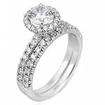 This image shows the setting with a 1ct round brilliant cut diamond. The setting can be ordered to accommodate any shape/size diamond listed in the setting details section below. The wedding band shown is sold separately.