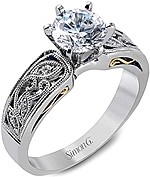 This image shows the setting with a 1ct round brilliant cut diamond. The setting can be ordered to accommodate any shape/size diamond listed in the setting details section below.