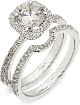 This image shows the setting with a 1ct round brilliant cut diamond. The setting can be ordered to accommodate any shape/size diamond listed in the setting details section below. The wedding band shown is sold separately.