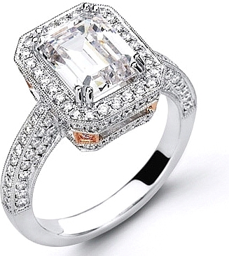 This image shows the setting with a 1.00ct round brilliant cut center diamond. The setting can be ordered to accommodate any shape/size diamond listed in the setting details section below.