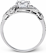 This image shows the setting with a 1.00ct round brilliant cut center diamond. The setting can be ordered to accommodate any shape/size diamond listed in the setting details section below.