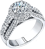 This image shows the setting with a 1ct round brilliant cut diamond. The setting can be ordered to accommodate any shape/size diamond listed in the setting details section below. 
