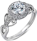 This image shows the setting with a 1.00ct round brilliant cut center diamond. The setting can be ordered to accommodate any shape/size diamond listed in the setting details section below.