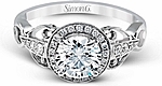 This image shows the setting with a 1.00ct round brilliant cut center diamond. The setting can be ordered to accommodate any shape/size diamond listed in the setting details section below.