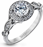 This image shows the setting with a 1ct round brilliant cut diamond. The setting can be ordered to accommodate any shape/size diamond listed in the setting details section below.