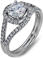 This image shows the setting with a 1.00ct round brilliant cut diamond. The setting can be ordered to accommodate any shape/size diamond listed in the setting details section below. The wedding band shown is sold separately.
