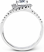 This image shows the setting with a 1.00ct round brilliant cut diamond. The setting can be ordered to accommodate any shape/size diamond listed in the setting details section below. The wedding band shown is sold separately.