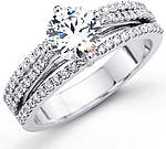 This image shows the setting with a 1.00ct round brilliant cut center diamond. The setting can be ordered to accommodate any shape/size diamond listed in the setting details section below.