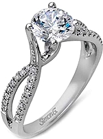 This image shows the setting with a .80ct round brilliant cut diamond. The setting can be ordered to accommodate any shape/size diamond listed in the setting details section below.