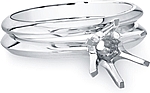 This image shows the setting with a basket made to hold a 1.00ct round brilliant cut center diamond. The setting can be ordered to accommodate any shape/size diamond listed in the setting details section below.