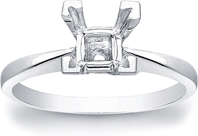 This image shows the setting with a basket made to hold a 1.00ct princess cut center diamond. The setting can be ordered to accommodate any shape/size diamond listed in the setting details section below.