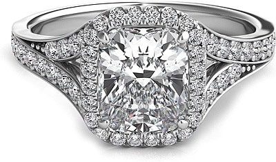 This image shows the setting with a 1.00ct cushion cut center diamond. The setting can be ordered to accommodate any shape/size diamond listed in the setting details section below.