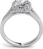 This image shows the setting with a 1.00ct cushion cut center diamond. The setting can be ordered to accommodate any shape/size diamond listed in the setting details section below.