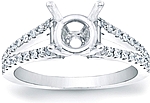 This image shows the setting with a basket made to hold a 1.00ct round brilliant cut center diamond. The setting can be ordered to accommodate any shape/size diamond listed in the setting details section below.
