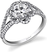 This image shows the setting made to fit a 1.00ct round brilliant cut center diamond. The setting can be ordered to accommodate any shape/size diamond listed in the setting details section below.