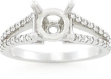 This image shows the setting with a basket made for 1.00ct round brilliant cut diamond. The setting can be ordered to accomodate any size/shape diamond listed on the setting details section below. 