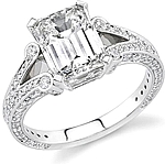 This image shows the setting with a basket made for a 2.00ct emerald cut diamond. The setting can be ordered to accomodate any shape/size diamond listed in the setting details section below. 