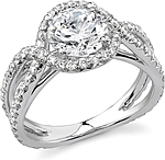 This image shows the setting with a 1.50ct round brilliant cut center diamond. The setting can be ordered to accomodate any shape/size diamond listed in the setting details section below. 