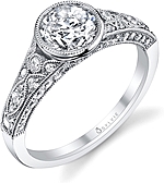 This image shows the setting with a 1.00ct round brilliant cut center diamond. The setting can be ordered to accommodate any shape/size diamond listed in the setting details section below.