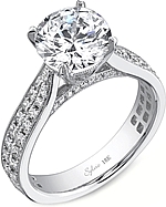 This image shows the setting with a 1.25ct round brilliant cut center diamond. The setting can be ordered to accommodate any shape/size diamond listed in the setting details section below.