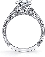 This image shows the setting with a 2.00ct princess cut center diamond. The setting can be ordered to accommodate any shape/size diamond listed in the setting details section below.