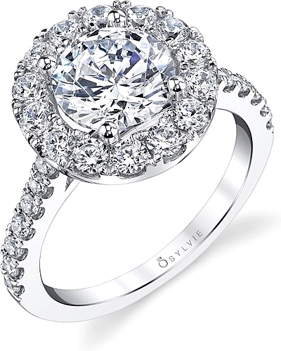 This image shows the setting with a 2.00ct round brilliant cut center diamond. The setting can be ordered to accommodate any shape/size diamond listed in the setting details section below.