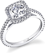 This image shows the setting with a 1.00ct cushion cut center diamond. The setting can be ordered to accommodate any shape/size diamond listed in the setting details section below.